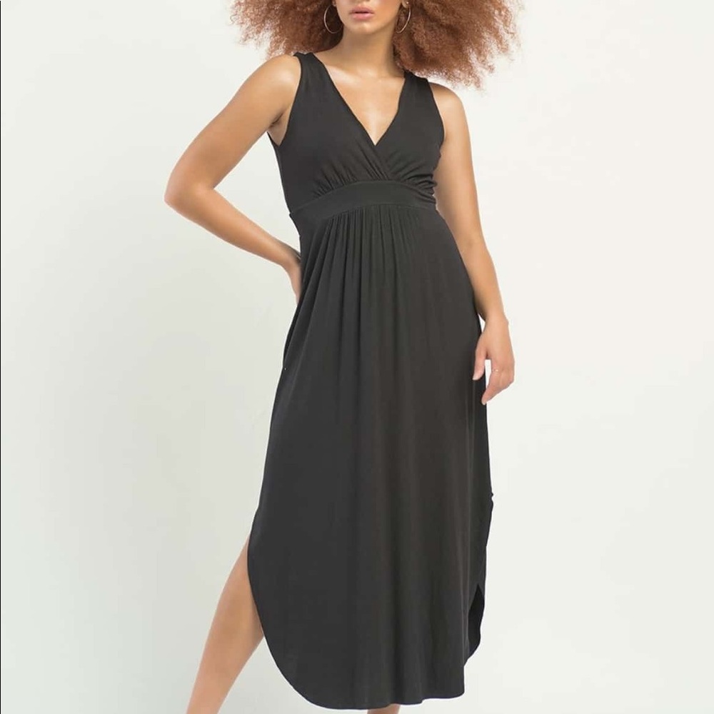 Dex XS Black Midi Surplice Dress